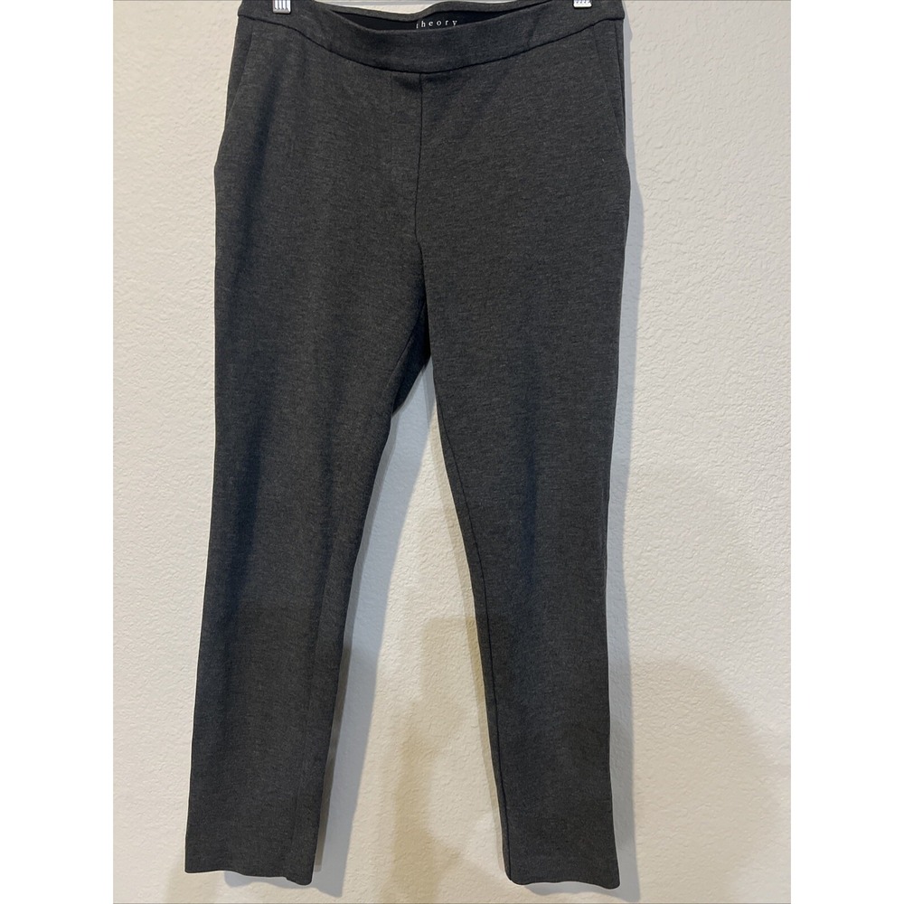 Theory Char Gray Stretch Wool Knit Flat Front Skinny Pants Size 4 Made In USA